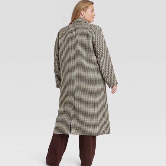 Women's Faux Wool Topcoat - A New Day Black/Tan Houndstooth XL - Picture 2 of 3